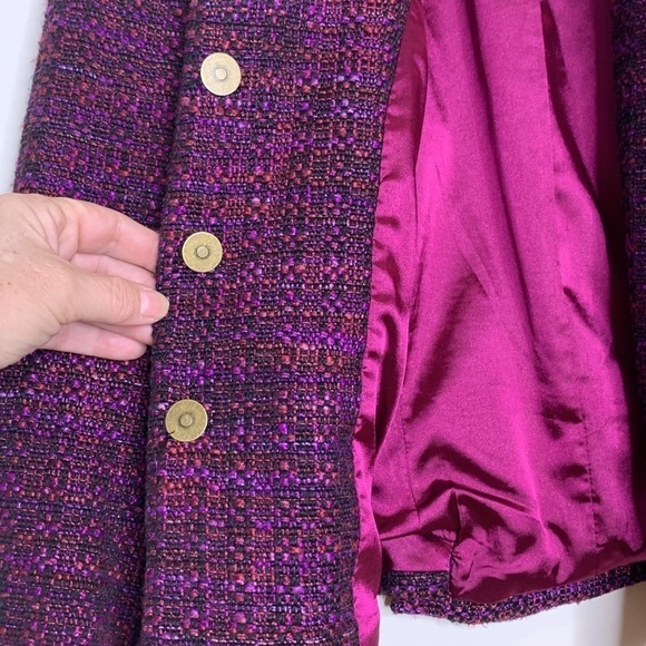 T Tahari || Purple Black Knobby Tweed Slight Crop Tailored Blazer Jacket 6 - Picture 11 of 17